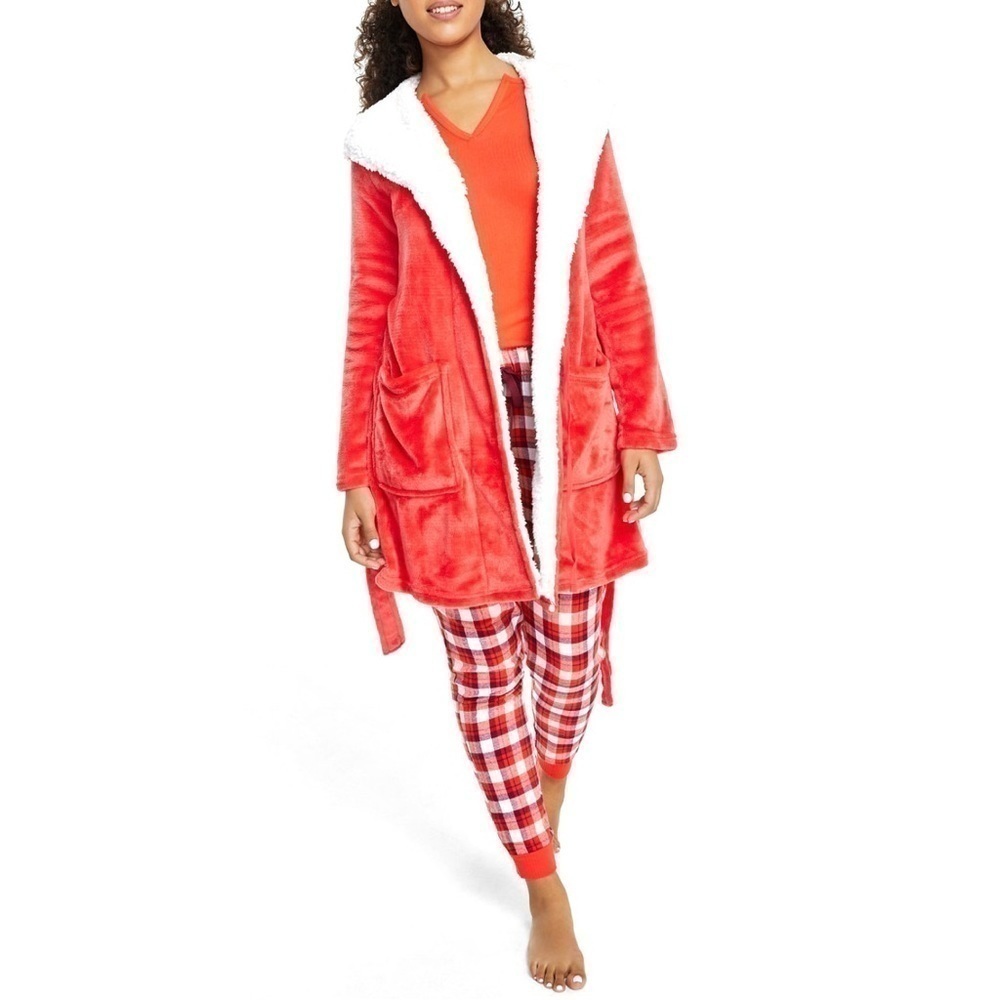 New-jenni Papaya Punch Orange,Cozy, Super Soft, Pockets,Short Sherpa Hooded Robe